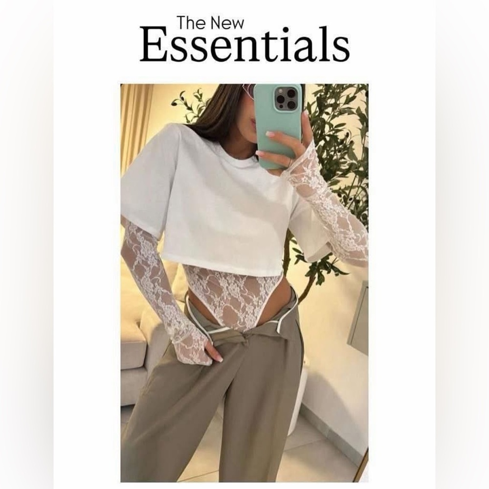 Lace Long Sleeve Bodysuit with Crop Top - Picture 10 of 15